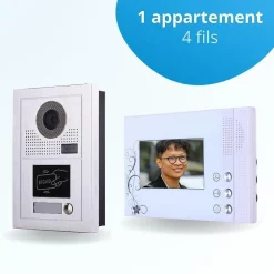 Portier interphone vidéo classic-2 4 fils - 1 écran blanc - avec lecteur de badge^BT SECURITY Sale