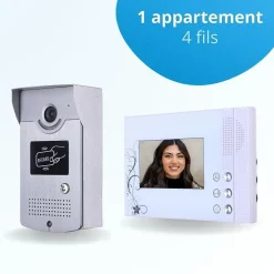 Portier interphone vidéo cards 4 fils - 1 écran blanc - avec lecteur de badge^BT SECURITY Hot