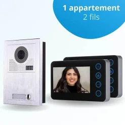 Portier interphone vidéo modern 2 fils - 1 appartement - 2 écrans noirs^BT SECURITY Best