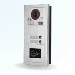 Portier interphone vidéo modern 2 fils - 2 appartements - 2 écrans blancs - avec lecteur de badge-BT SECURITY