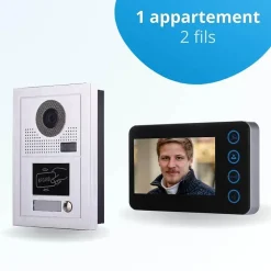 Portier interphone vidéo modern 2 fils - 1 appartement - 1 écran noir - avec lecteur de badge^BT SECURITY Outlet