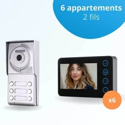 Portier interphone vidéo neo 2 fils - 6 appartements - 6 écrans noirs-BT SECURITY New