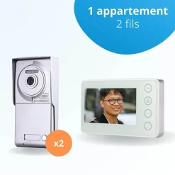 Portier interphone vidéo neo 2 fils pour 2 entrées - 1 appartement - 2 platines - 1 écran blanc^BT SECURITY Best