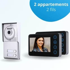 Portier interphone vidéo neo 2 fils - 2 appartements - 2 écrans noirs^BT SECURITY Best