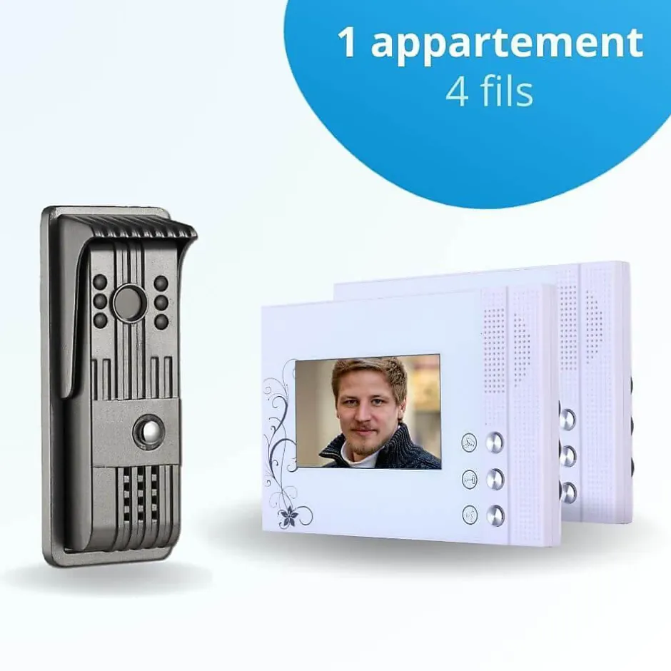 Portier interphone vidéo pili 4 fils - 2 écrans blancs-BT SECURITY Discount