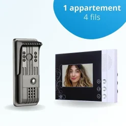 Portier interphone vidéo pili 4 fils - 1 écran noir-BT SECURITY