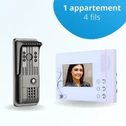 Portier interphone vidéo pili 4 fils - 1 écran blanc-BT SECURITY