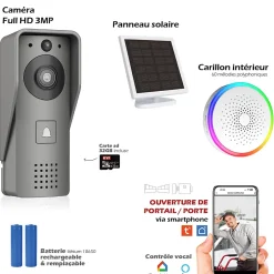 Portier Vidéo Solaire connecté Wifi avec Carillon intérieur 60 mélodies^Kyf Discount