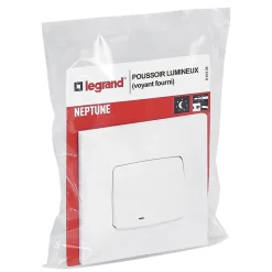 Poussoir lumineux Neptune plastique blanc-Legrand Discount