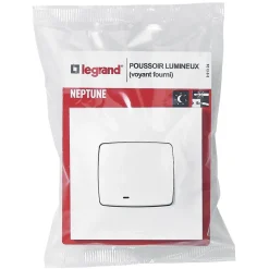 Poussoir lumineux Neptune plastique blanc-Legrand Discount