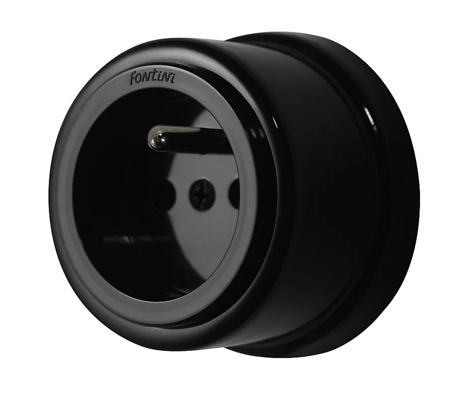 Prise 2 pôles + terre 16A Garby Porcelaine noire ronde^Fontini Clearance