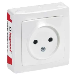 Prise 2 pôles sans terre en saillie blanc^Legrand