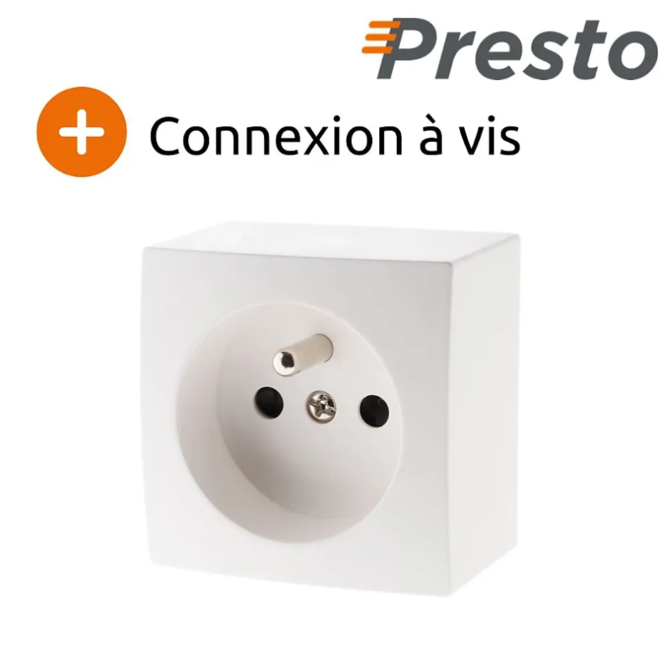 Prise 16A 2P+T en saillie - blanc - Presto --Zenitech New