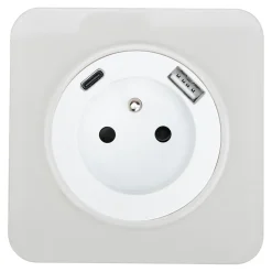 Prise avec terre Espen blanc à composer, 2xUSB-A+C^Jacobsen Online