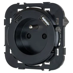 Prise avec terre Espen noir à composer + 1xUSB-A + 1xUSB-C^Jacobsen New