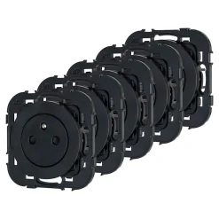 Prise avec terre Espen noir à composer, lot de 5^Jacobsen New