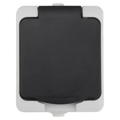 Prise avec terre étanche en saillie gris complet - H 7,6 cm / L 5,5 cm / P 4,3 cm-