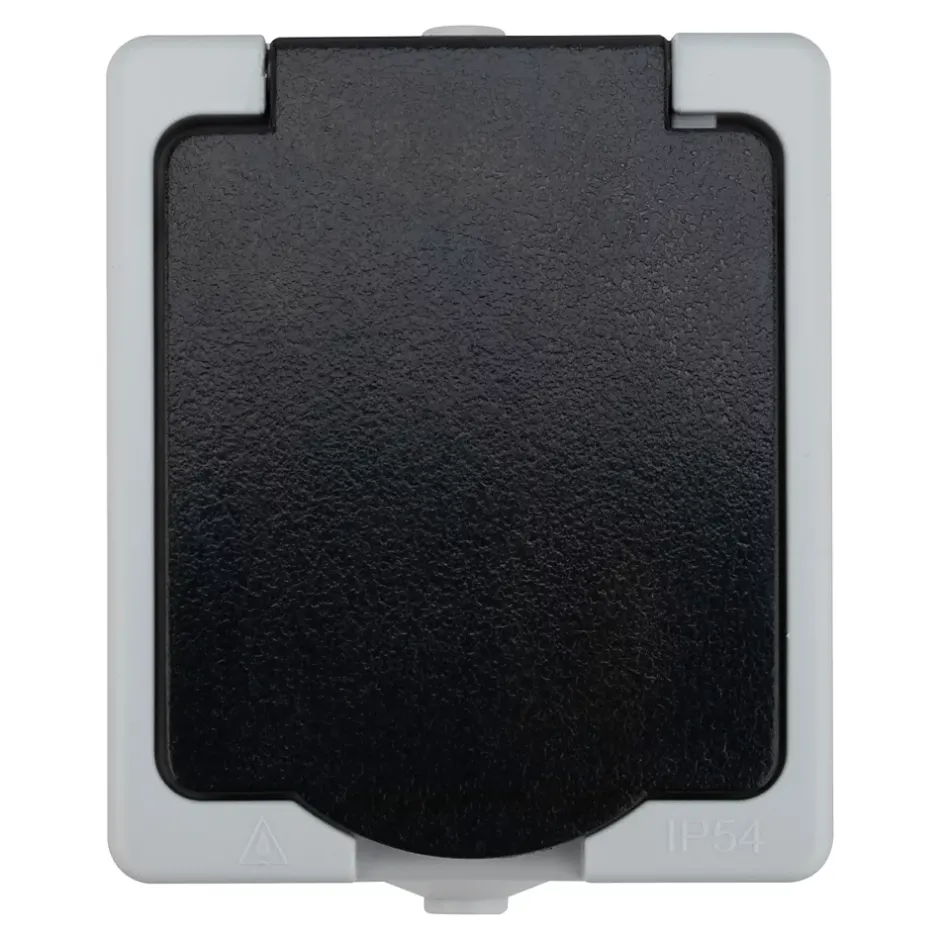 Prise avec terre étanche en saillie gris complet - H 8,5 cm / L 6,5 cm / P 5 cm^ Online