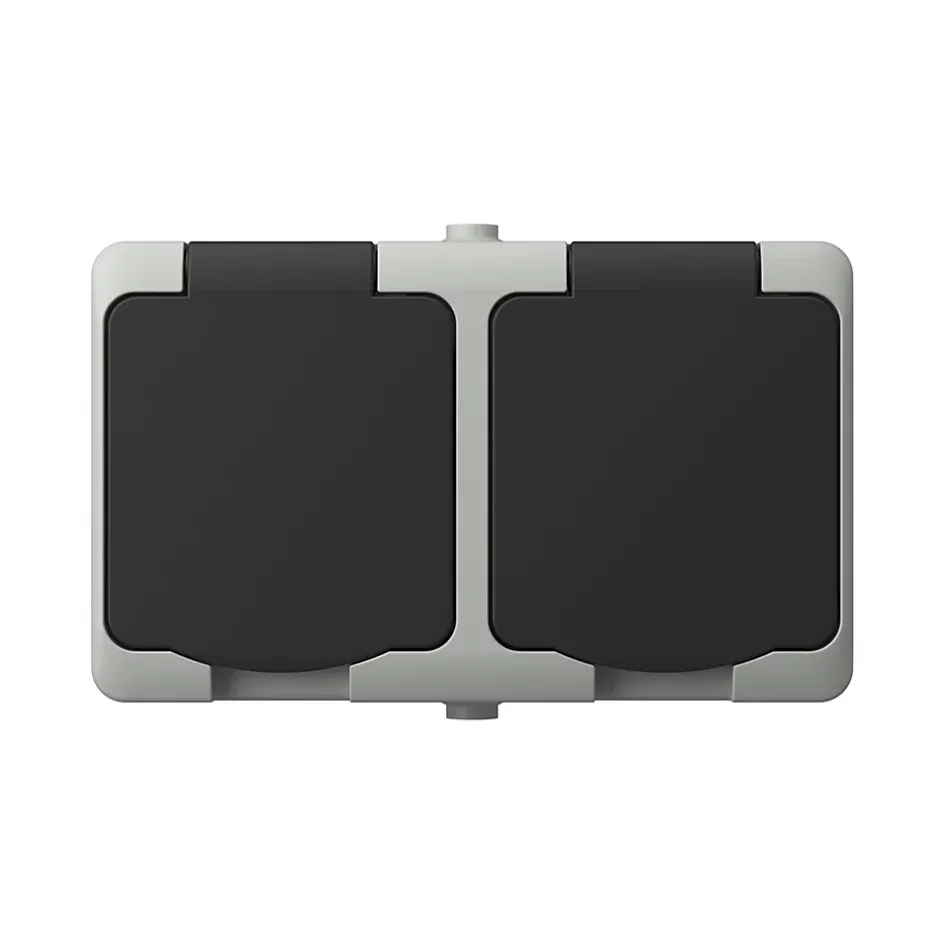 Prise avec terre étanche en saillie gris complet - H 8,5 cm / L 6,5 cm / P 5 cm^ Online