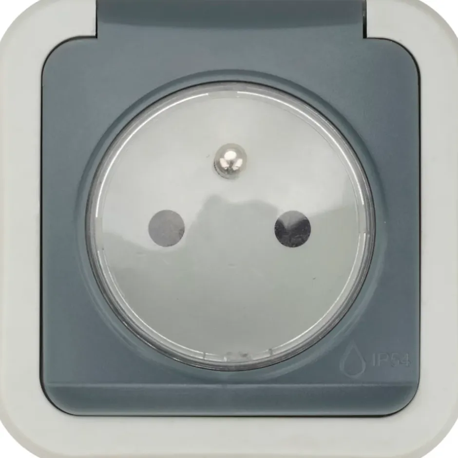 Prise avec terre étanche en saillie gris complet-Jacobsen