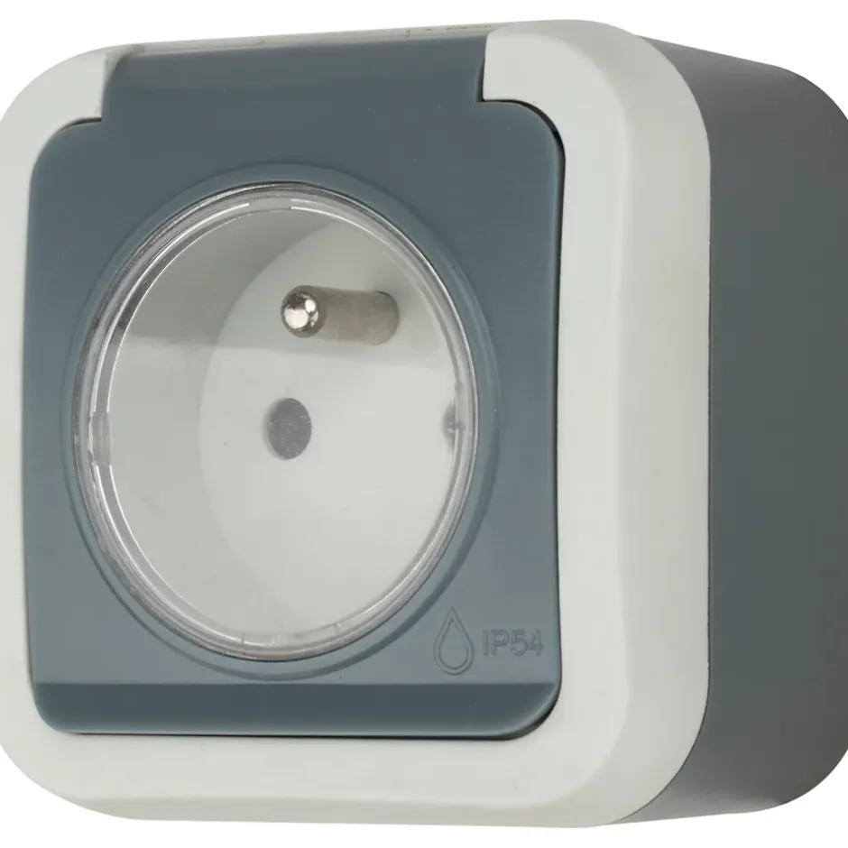 Prise avec terre étanche en saillie gris complet-Jacobsen