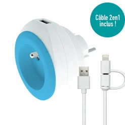 Prise BEWATT + chargeur USB Bleu - Watt and Co-Wattandco Sale
