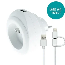 Prise BEWATT + chargeur USB Blanc - Watt and Co^Wattandco New