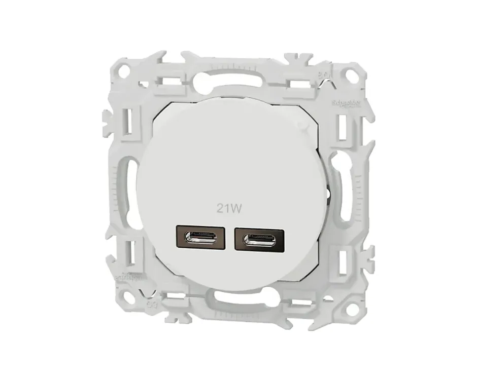 Prise chargeur USB double type C Blanc craie Schneider Odace-Schneider Electric Clearance