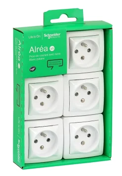 Prise de courant 2 pôles + terre complète saillie Alréa blanc, lot de 5-Schneider Electric Sale