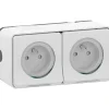 Prise de courant double avec 2 pôles + terre étanche complète saillie Mureva Styl blanc-Schneider Electric Discount