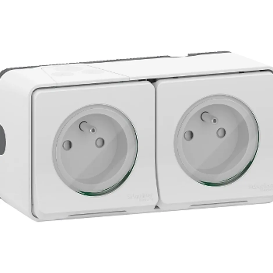Prise de courant double avec 2 pôles + terre étanche complète saillie Mureva Styl blanc-Schneider Electric Discount