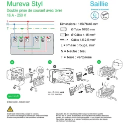 Prise de courant double avec 2 pôles + terre étanche complète saillie Mureva Styl anthracite^Schneider Electric New
