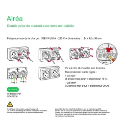 Prise de courant double avec 2 pôles + terre complète saillie Alréa blanc^Schneider Electric Hot