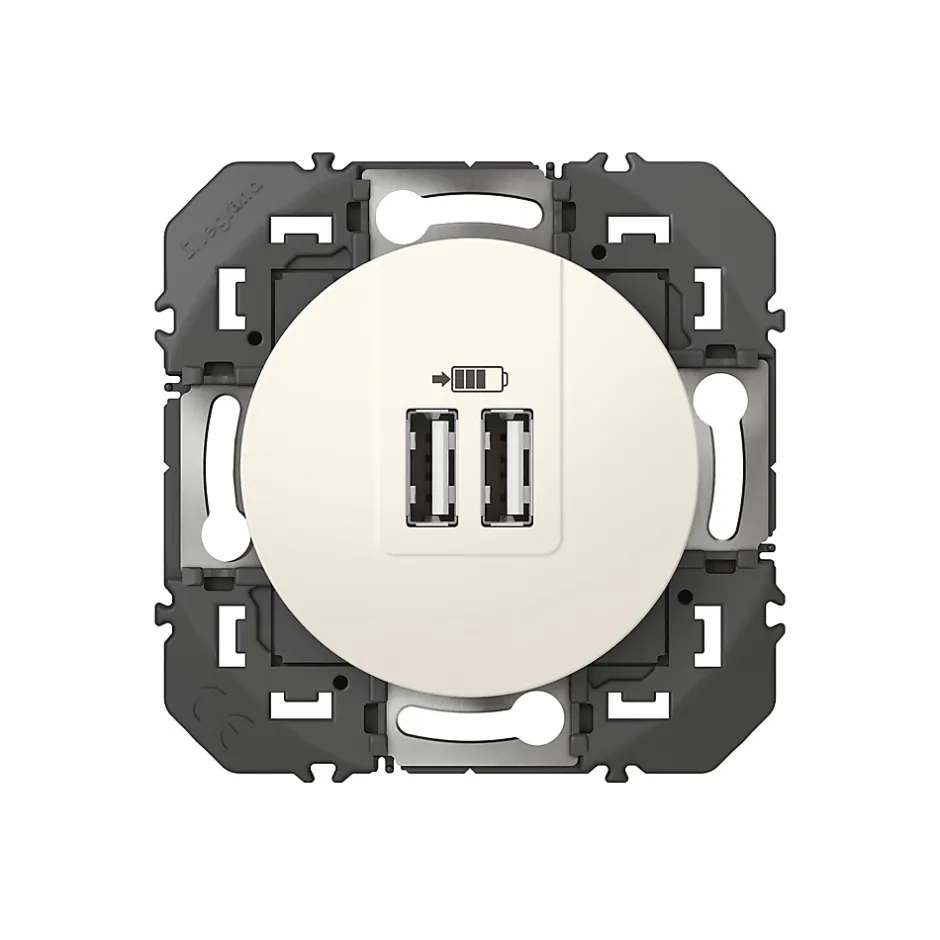 Prise double USB-A Dooxie blanc carrée^Legrand Discount