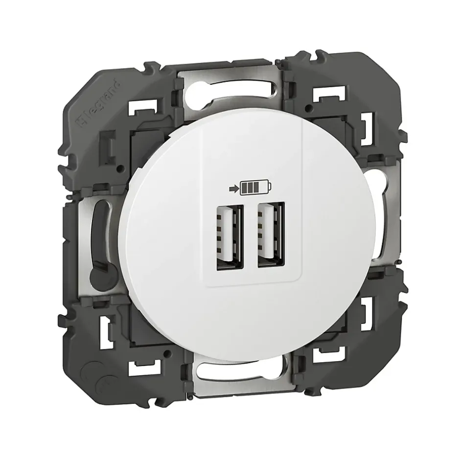 Prise double USB-A Dooxie blanc carrée^Legrand Discount