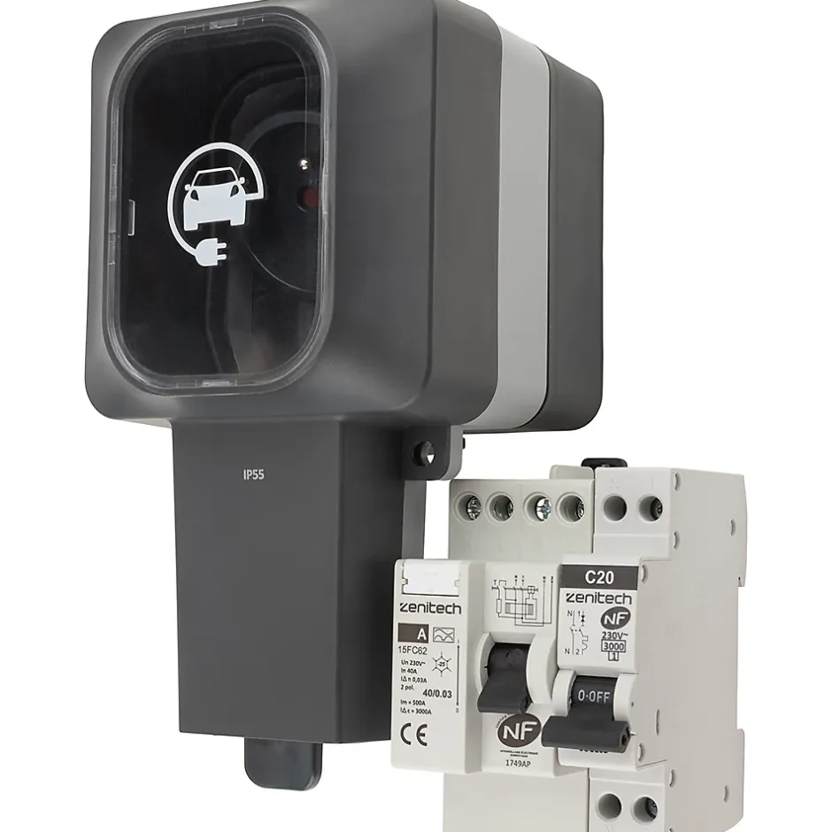 Prise Easy Charge IP55 3,6 kW + interrupteur diff + disjoncteur^Protec