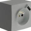 Prise en saillie 2P+T avec chargeur USB métal^ Outlet