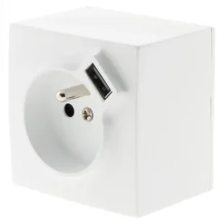 Prise en saillie 2P+T avec chargeur USB blanc- Best