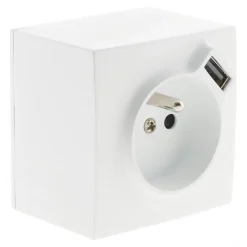 Prise en saillie 2P+T avec chargeur USB blanc- Best