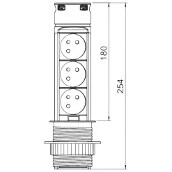 Prise plan de travail SKY - Bloc 3 prises + 2 USB-A rétractable inox et noir-Cuisissimo New