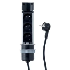 Prise plan de travail SKY - Bloc 3 prises + 2 USB-A rétractable inox et noir-Cuisissimo New