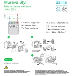Prise de courant 2 pôles + terre étanche complète saillie Mureva Styl blanc^Schneider Electric Discount