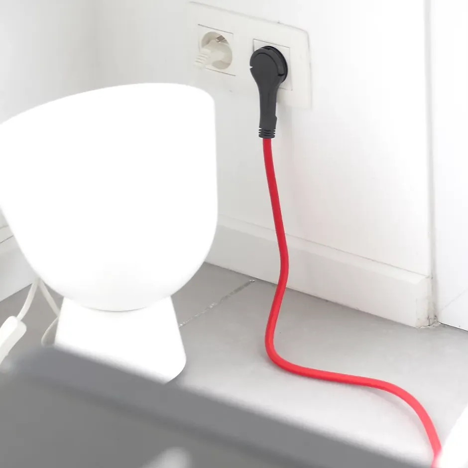 Prolongateur text. fiche plate 3m rouge/noir-Chacon Discount