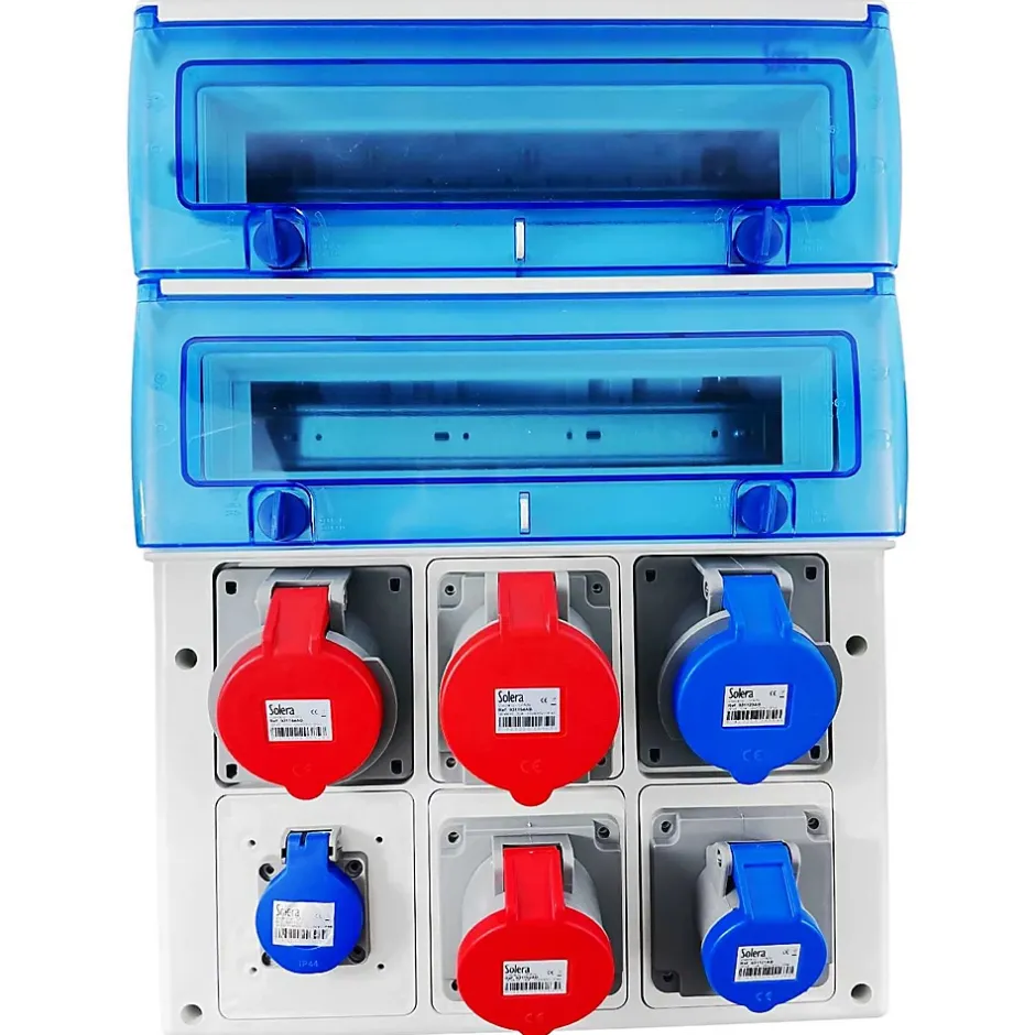 1332pv6 Coffret étanche Ip65 Pour 6 Prises Industrielles à Composer - 2 Rangées De 16 Modules - Indubox-Solera Hot
