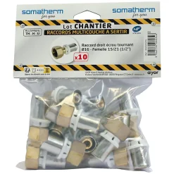 Raccord droit à sertir tube multicouche Ø16 mm femelle 1/2 10 pièces^Somatherm for you Discount