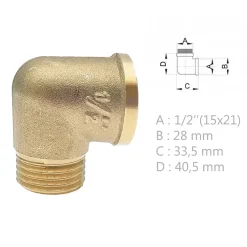 Raccord laiton coudé 90 degrés mâle femelle à visser diam 1/2