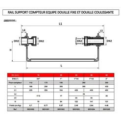 Rail support compteur - - DN 3/4' - Equipé d'une douille fixe et d'une douille coulissante-Sferaco Clearance