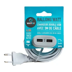 Rallonge 2 ports USB rapide 3m Watt&Co- Hot