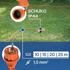 Rallonge de jardin orange Schuko 20 m 3x1,5 mm² IP44 HOROZ-Horoz Electric Best