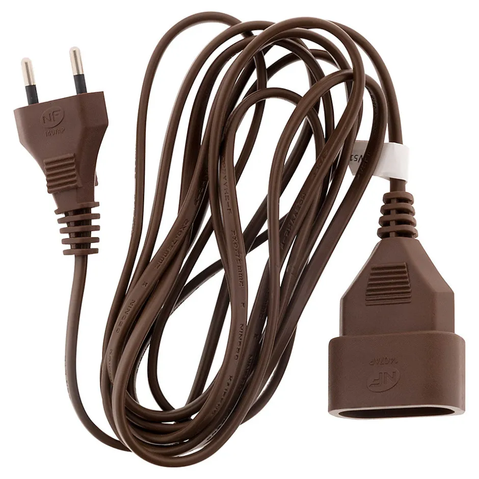 Rallonge 5m - HO3VVH2F 2x0,75mm² 6A - marron -^Zenitech Discount